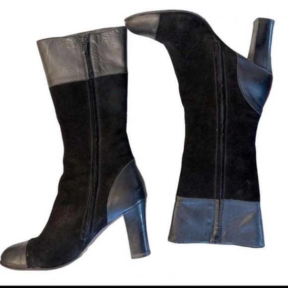 Cordani Vero Cuoio Black Suede & Leather Tall Heeled Boots EU 38.5 US Women's 8 - Picture 4 of 10